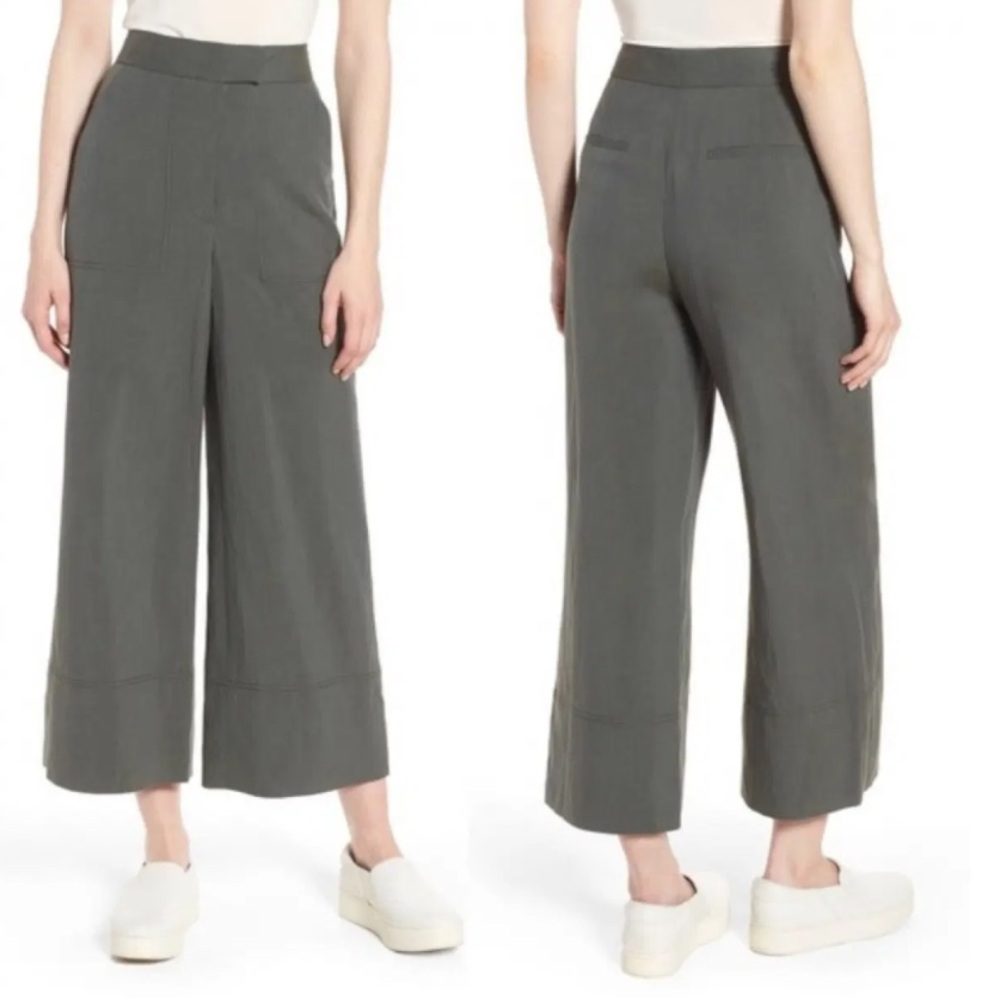 Lewit Wide Leg Cropped Pant Silk / Linen Green Size 4